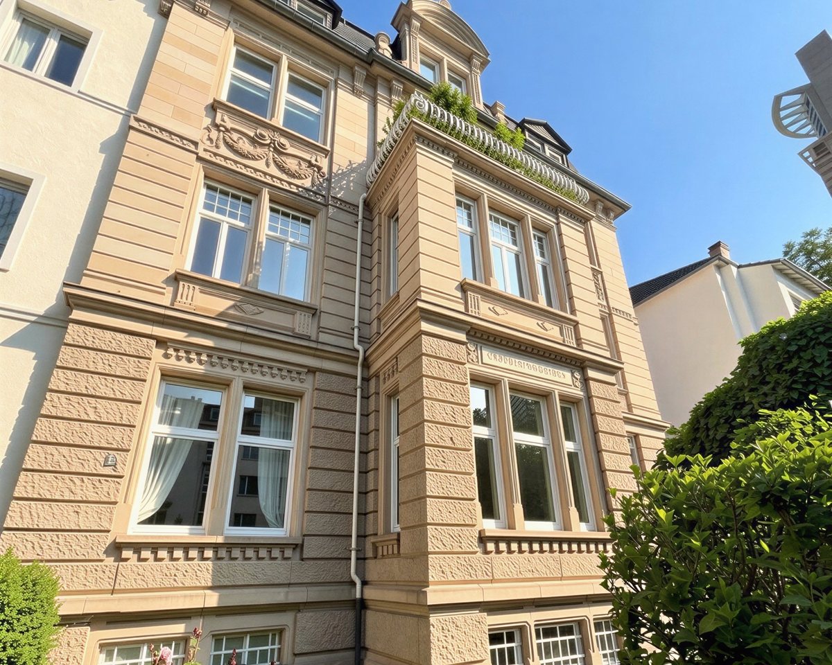 Gründerzeit-Zinshaus mit Sandsteinfassade und Garten